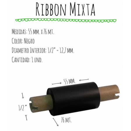 ROLLO RIBBON 055x076 NEGRO MIXTA