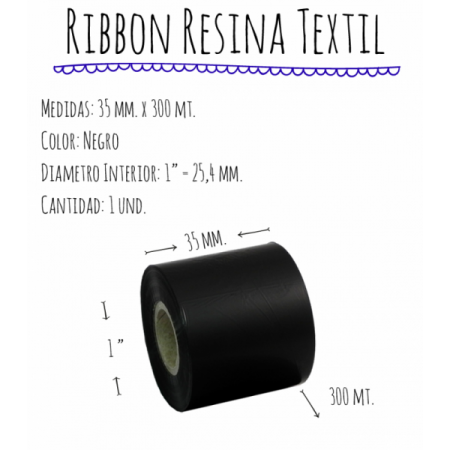 ROLLO RIBBON 035x300 NEGRO TEXTIL
