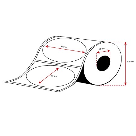 Rollo Etiquetas Inkjet Alto Brillo 55mm diámetro ( 500 Etiq.) Troquel Rectangular