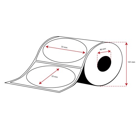 Rollo Etiquetas PoliPropileno Transparente 55mm diámetro ( 500 Etiq.) Troquel Rectangular