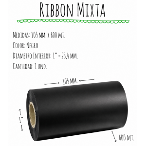 ROLLO RIBBON 105x600 NEGRO MIXTA - Cabezal VERTICE
