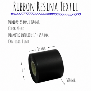 ROLLO RIBBON 035x320 NEGRO TEXTIL Cabezal PLANO/VERTICE