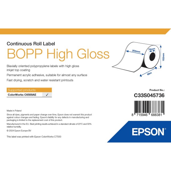 ROLLO Etiqueta Polipropileno Biorientado Alto Brillo Continuo 203mmx 68 m ( BOPP 608m.) ROLLO Etiqueta Polipropileno Biorientado Alto Brillo Continuo 203mmx 68 m ( BOPP 608m.)