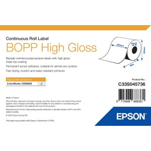 ROLLO Etiqueta Polipropileno Biorientado Alto Brillo Continuo 203mmx 68 m ( BOPP 68m.)