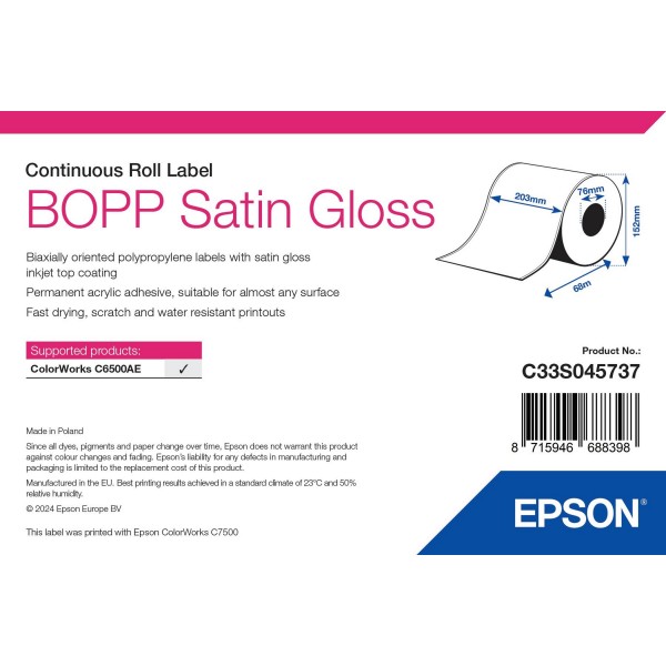 ROLLO Etiqueta Polipropileno Biorientado Satinado Brillo Continuo 203mmx 68 m ( BOPP 68m.) ROLLO Etiqueta Polipropileno Biorientado Satinado Brillo Continuo 203mmx 68 m ( BOPP 68m.)