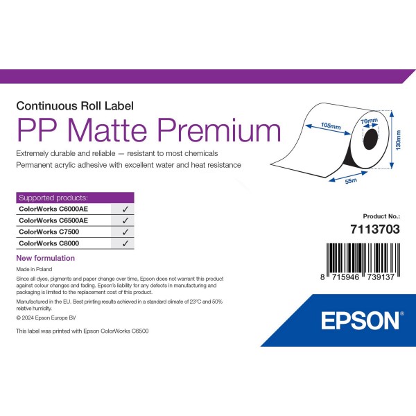 ROLLO Etiquetas Inkjet Mate PP Premium Continuo 105mmx 55m ( 55 m.) ROLLO Etiquetas Inkjet Mate PP Premium Continuo 105mmx 55m ( 55 m.)