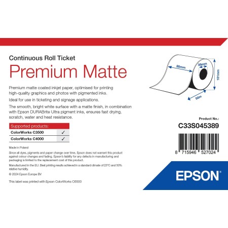 ROLLO Papel Mate Premium Continuo 80mmx 50m ( 50 m.)