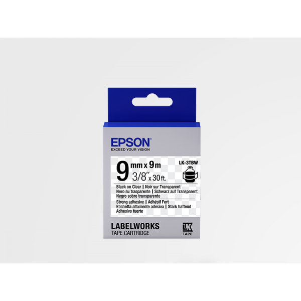 Cinta Adhesiva Resistente de Etiquetas Epson LK-3TBW Negra /Transparente 9mm (9 m) Cinta Adhesiva Resistente de Etiquetas Epson LK-3TBW Negra /Transparente 9mm (9 m)