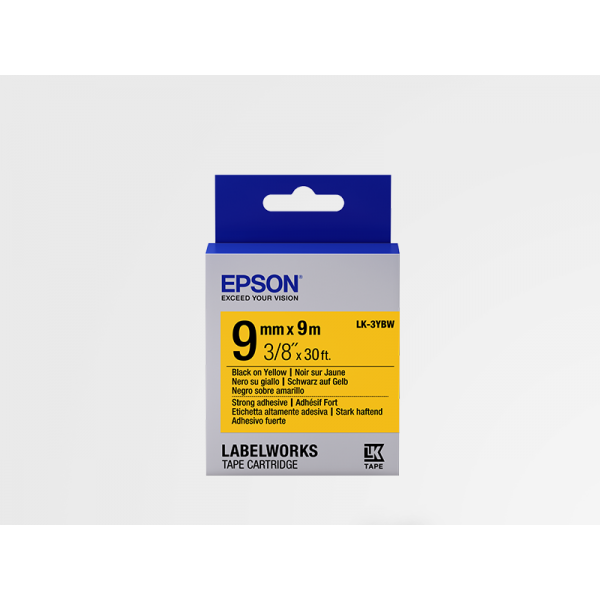 Cinta Adhesiva Resistente de Etiquetas Epson LK-3YBW Negra /Amarilla 9mm (9 m)