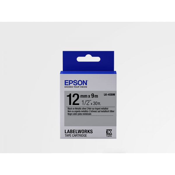 Cinta Metálica de Etiquetas Epson LK-4SBM Plata/Negro Metálico 12 mm (9 m)