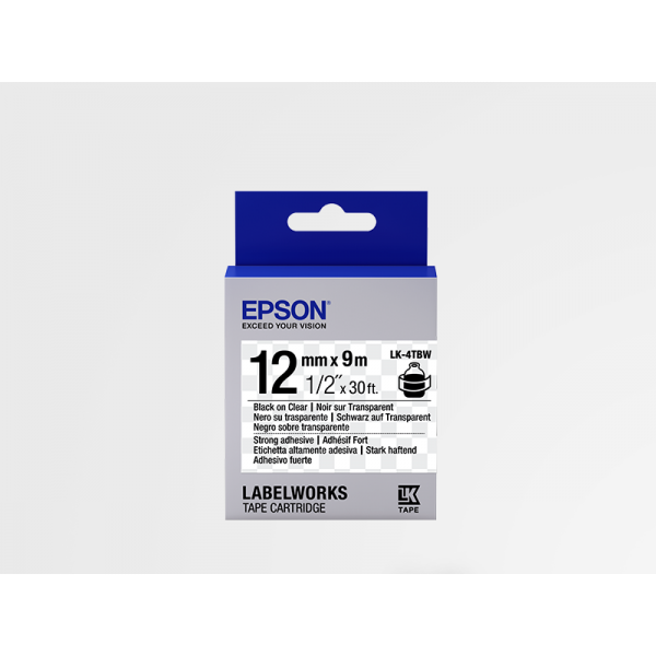 Cinta Adhesiva Resistente de Etiquetas Epson LK-4TBW Negra/Transparente 12mm (9 m)