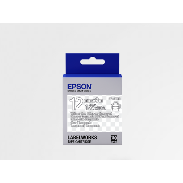 Cinta Adhesiva Resistente de Etiquetas Epson LK-4TWN Blanca/Transparente 12mm (9 m)