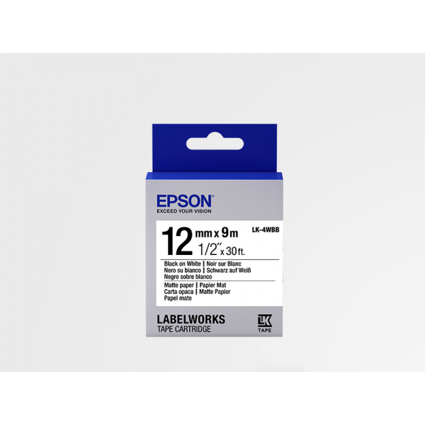 Cinta Papel Mate Epson LK-4WBB Negra /Blanca 12mm (9 m)