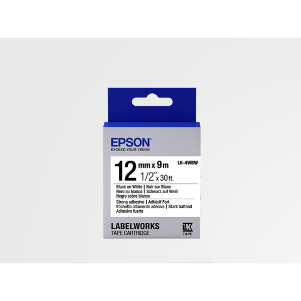 Cinta Adhesiva Resistente de Etiquetas Epson LK-4WBW Negra/Blanca 12mm (9 m)