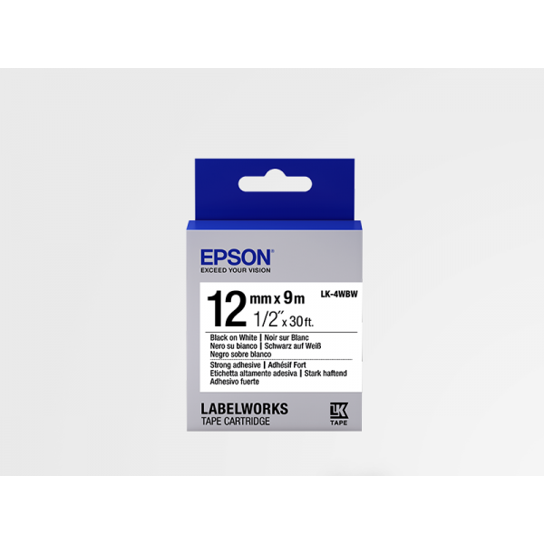 Cinta Adhesiva Resistente de Etiquetas Epson LK-4WBW Negra/Blanca 12mm (9 m) Cinta Adhesiva Resistente de Etiquetas Epson LK-4WBW Negra/Blanca 12mm (9 m)