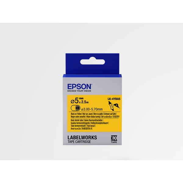 Cartucho de Etiquetas Epson (HST) LK-4YBA5 para Tubo Termorretráctil Negro/Amarillo 5mm (2.5 m)