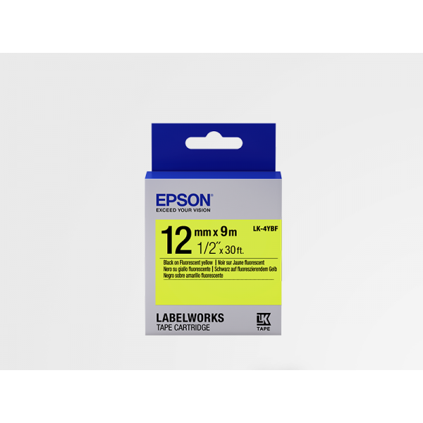 Cinta de Etiquetas Fluorescente Epson LK-4YBF Negro/Amarillo Fluorescente 12mm (9 m)