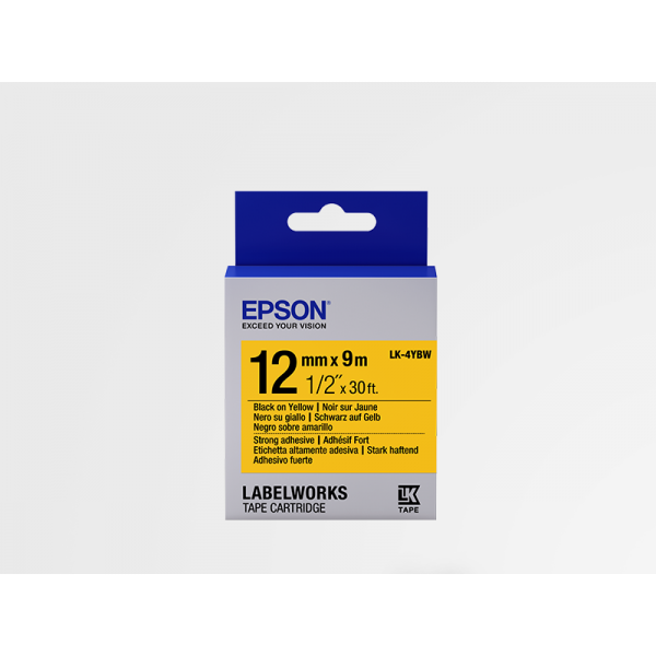 Cinta Adhesiva Resistente de Etiquetas Epson LK-4YBW Negra/Amarilla 12mm (9 m)