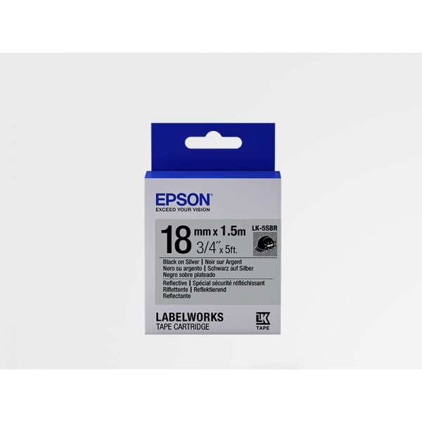 Cartucho de Cinta de Etiquetas Reflectante Epson LK-5SBR Negro/Plata 18mm (1.5 m) Cartucho de Cinta de Etiquetas Reflectante Epson LK-5SBR Negro/Plata 18mm (1.5 m)