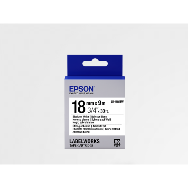 Cinta Adhesiva Resistente de Etiquetas Epson LK-5WBW Negra/Blanca 18mm (9 m) Cinta Adhesiva Resistente de Etiquetas Epson LK-5WBW Negra/Blanca 18mm (9 m)