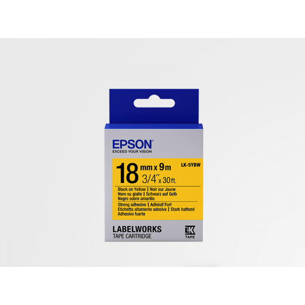 Cinta Adhesiva Resistente de Etiquetas Epson LK-5YBW Negra/Amarilla 18mm (9 m) Cinta Adhesiva Resistente de Etiquetas Epson LK-5YBW Negra/Amarilla 18mm (9 m)