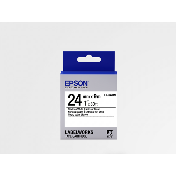 Cinta Estándar de Etiquetas Epson LK-6WBN Negra/Blanca 24mm (9 m)