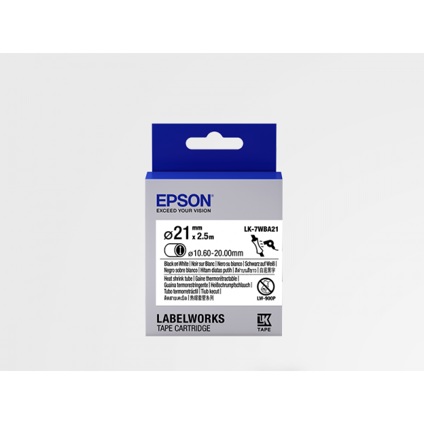 Cartucho de Etiquetas Epson (HST) LK-7WBA21 para Tubo Termorretráctil Negro/Blanco 21mm (2.5 m)